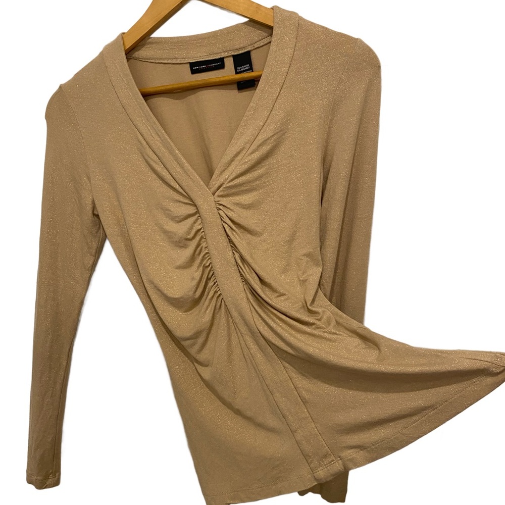 New York & Company: Shimmering Long Sleeve V-Neck, Stretchy & Gathering